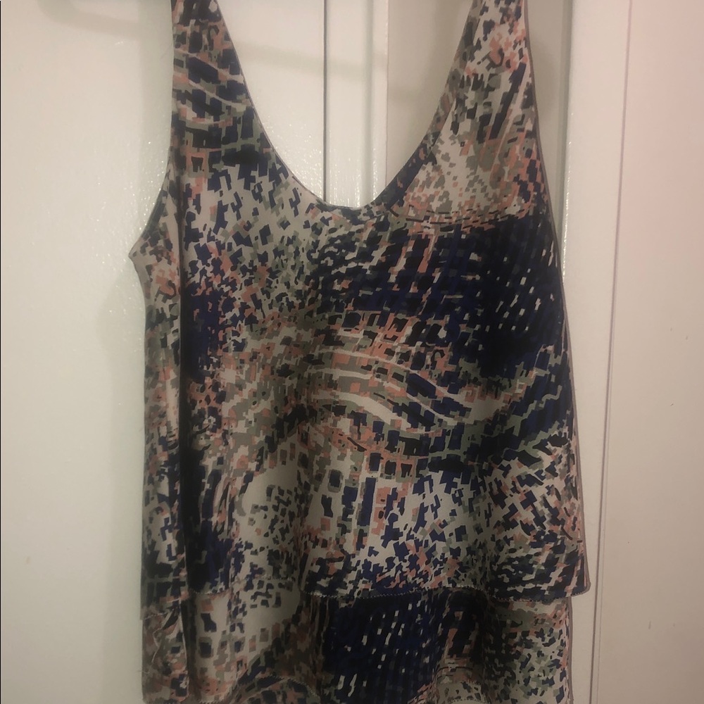 Printed Layered Tank Top in Navy and Blush